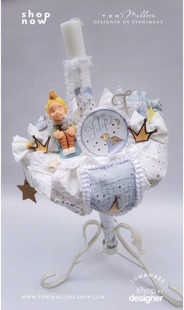 Lumanare botez Le Petit Prince cu figurina Micul Print lucrata manual 3